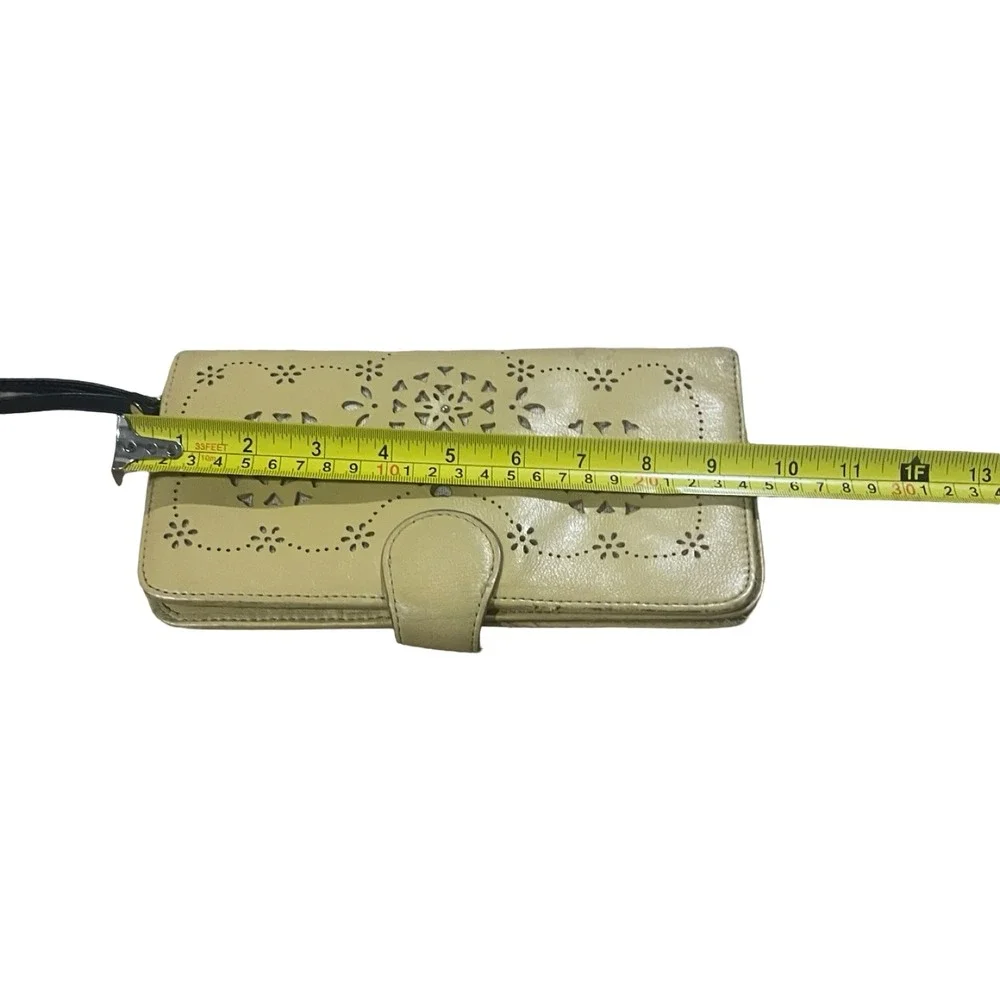 Brighton Yellow Leather Laser Cut‎ Floral Wristlet Wallet Organizer Snap Closure